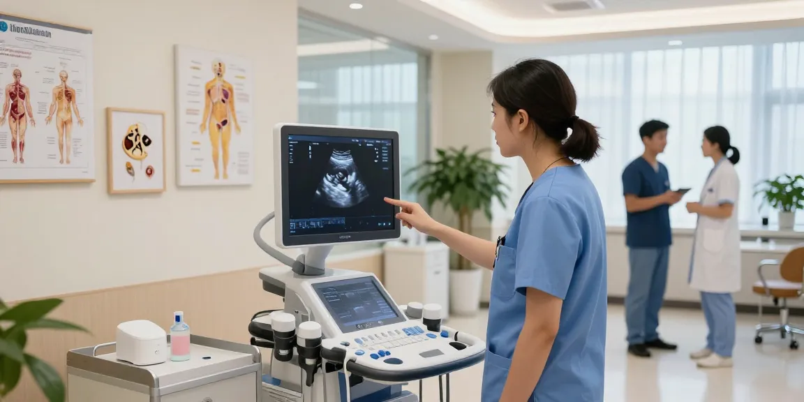 Buy ultrasound scanner for detailed imaging in a modern healthcare setting with professionals at work.