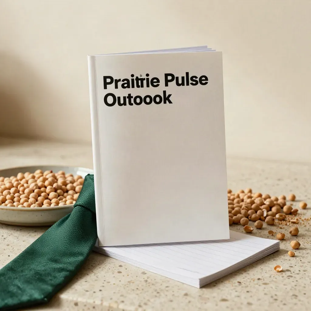 Booklet, folded card, and chickpeas on travertine with soft daylight